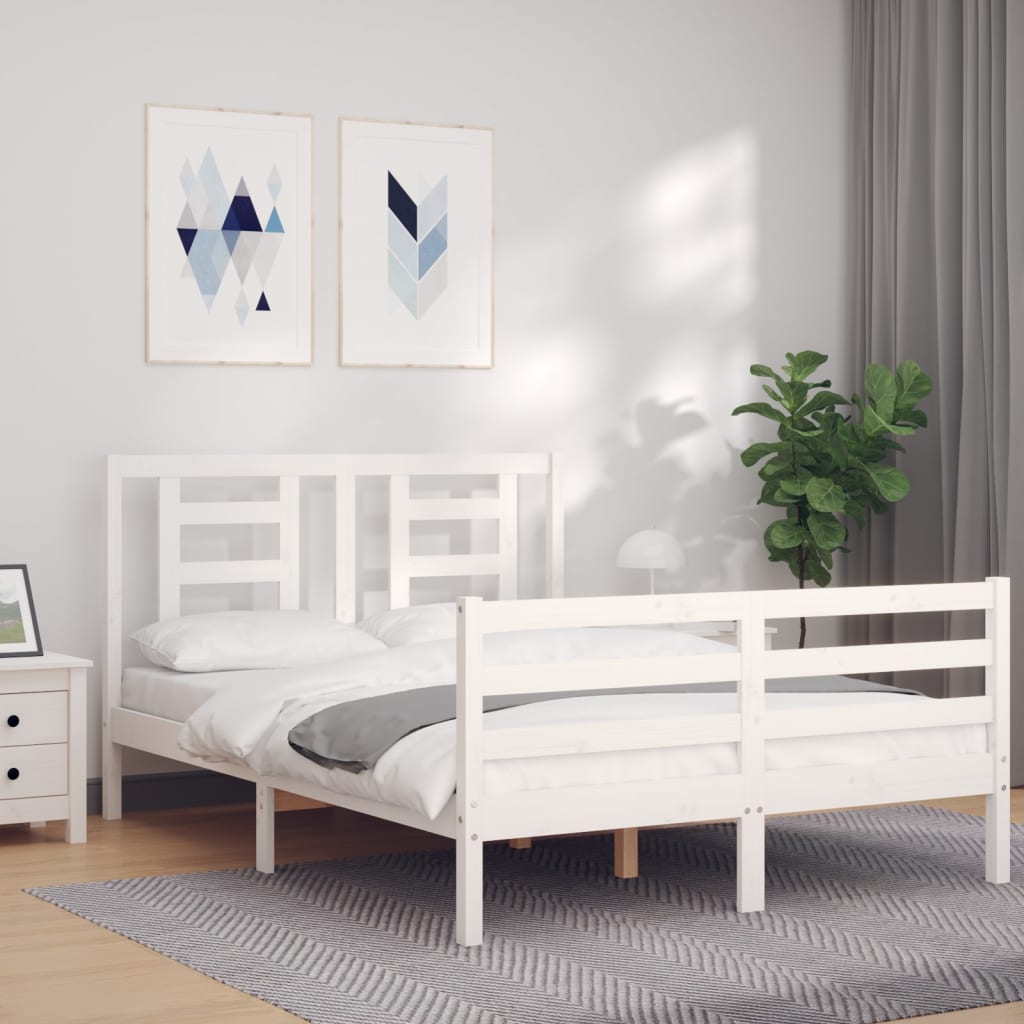Bed Frame without Mattress White Small Double Solid Wood