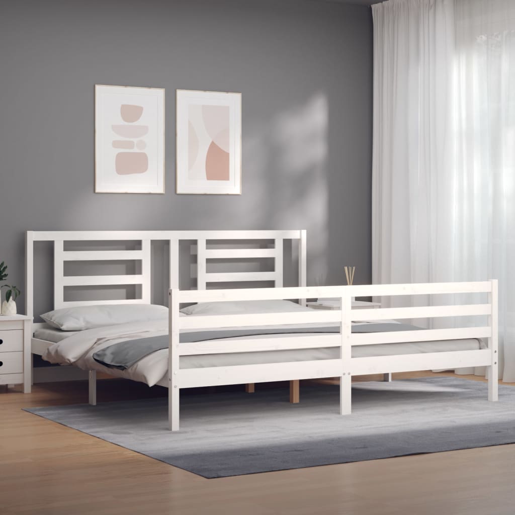 Bed Frame without Mattress White Super King Size Solid Wood