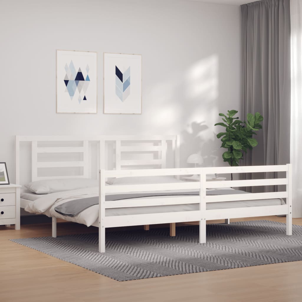 Bed Frame without Mattress White Super King Size Solid Wood
