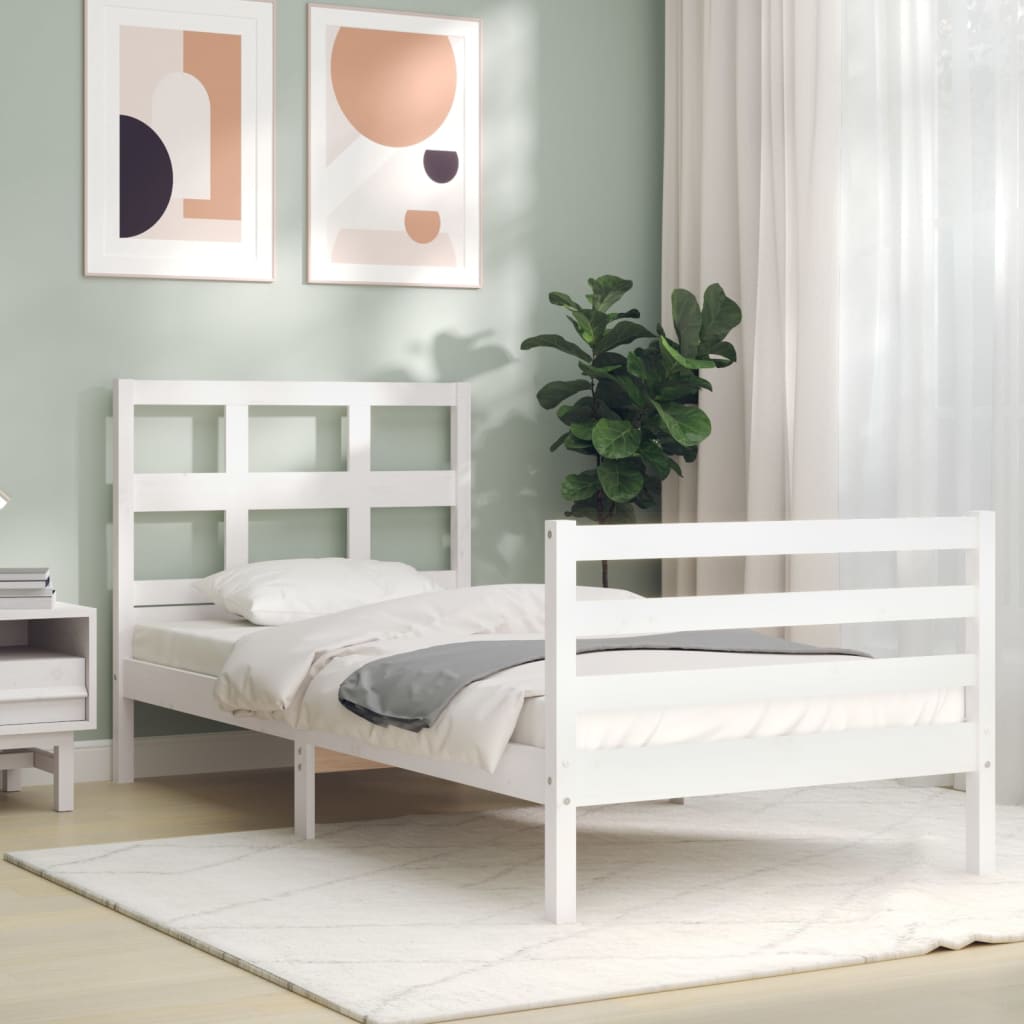 Bed Frame without Mattress White Small Single Solid Wood