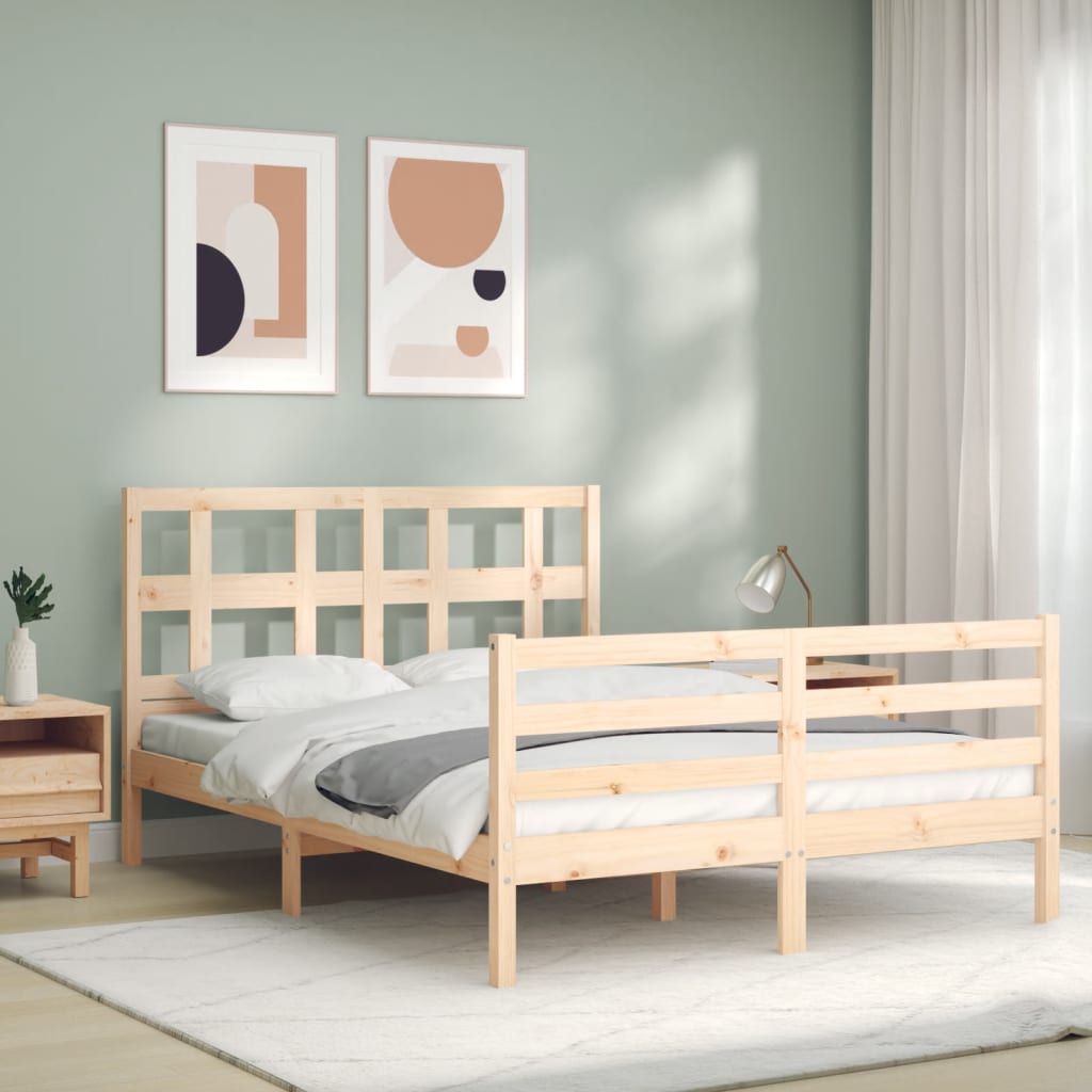 Bed Frame without Mattress Double Solid Wood