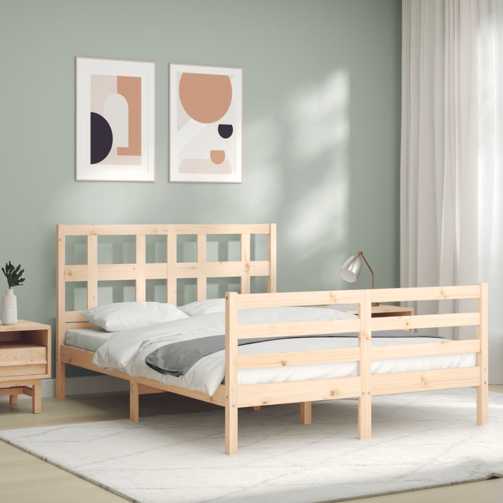 Bed Frame without Mattress Double Solid Wood