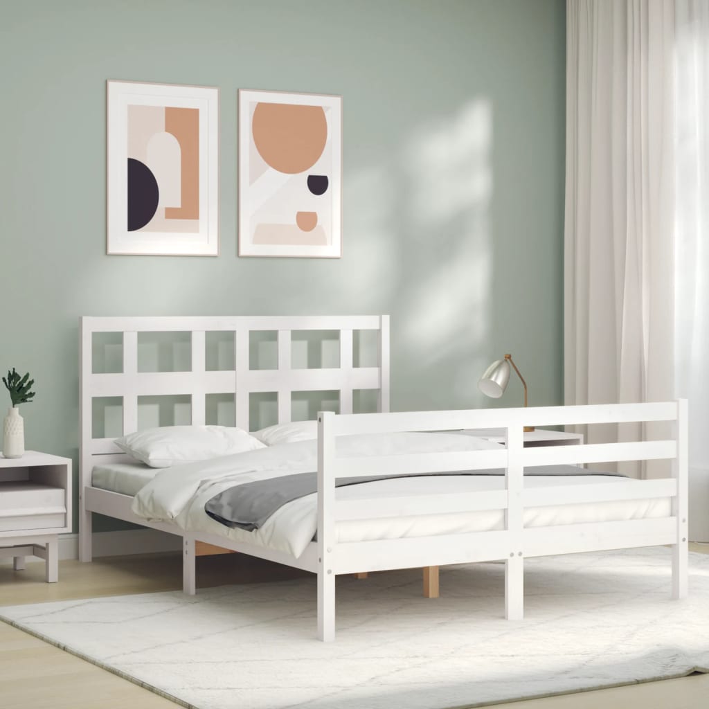 Bed Frame without Mattress White 140x190 cm Solid Wood