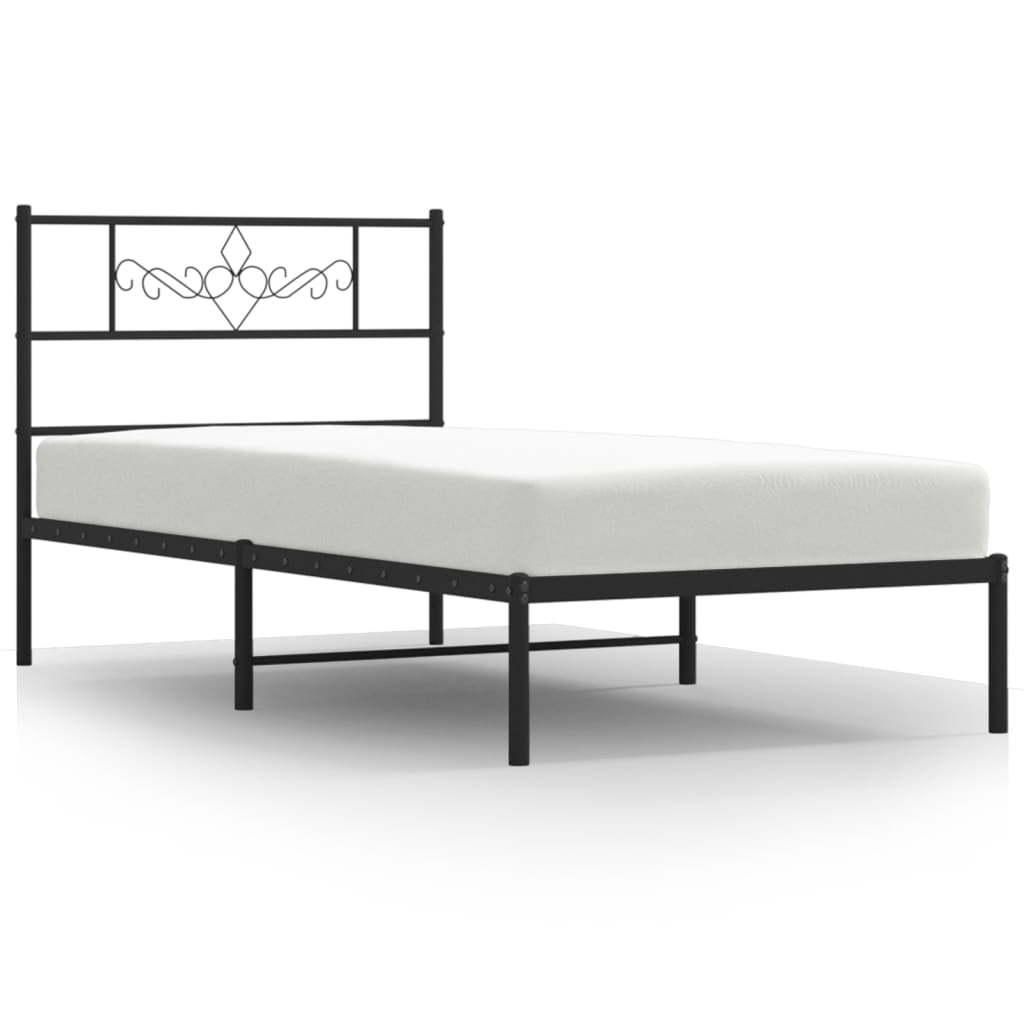 Metal Bed Frame without Mattress with Headboard Black 80x200cm