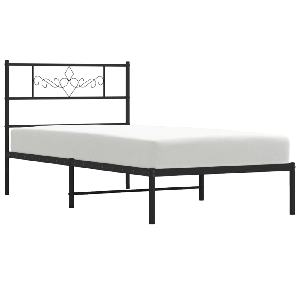 Metal Bed Frame without Mattress with Headboard Black 90x190cm