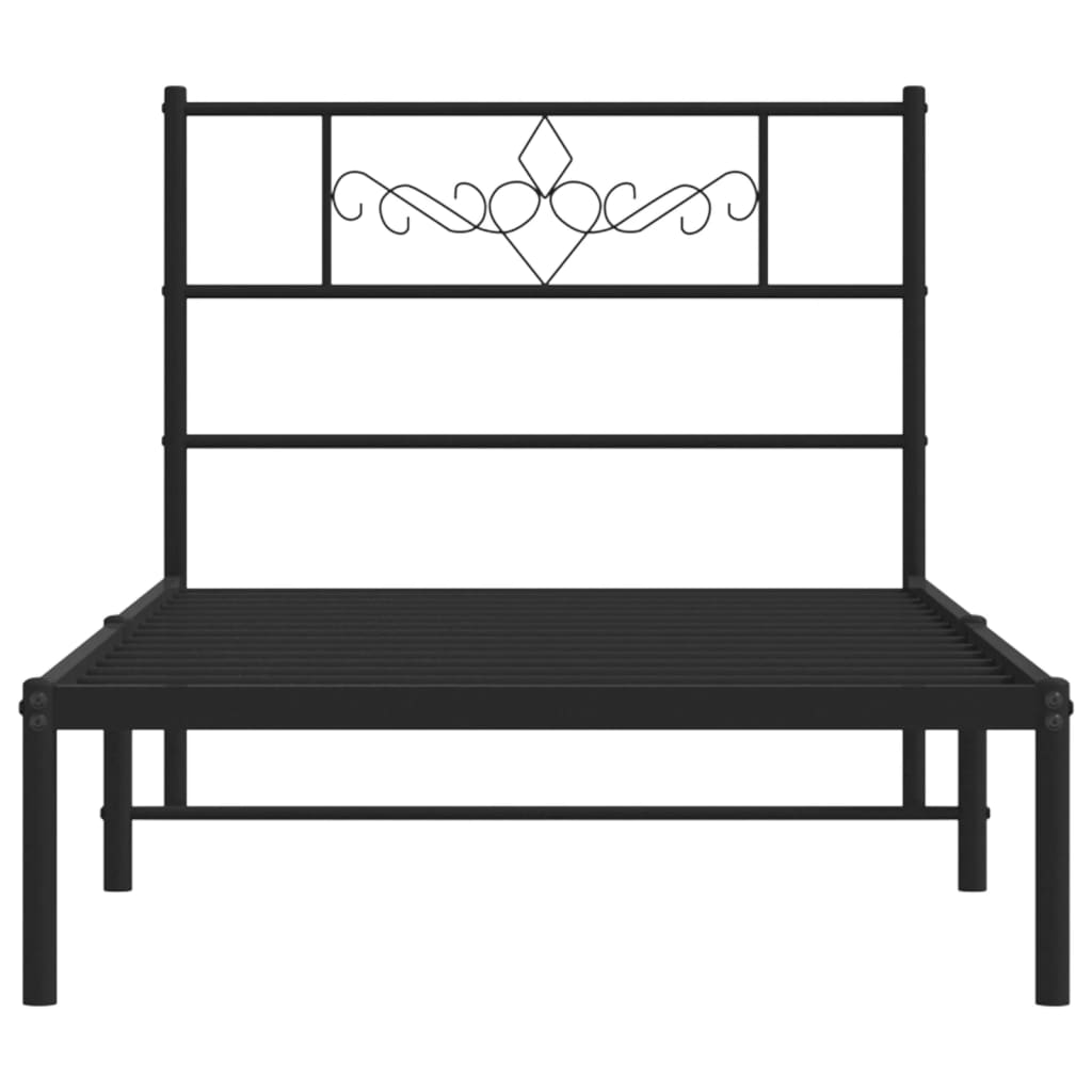 Metal Bed Frame without Mattress with Headboard Black 90x190cm