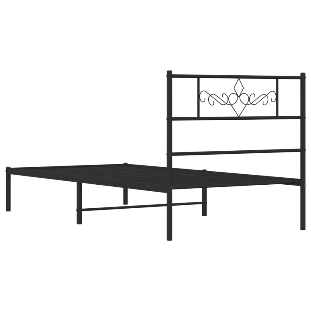 Metal Bed Frame without Mattress with Headboard Black 90x190cm