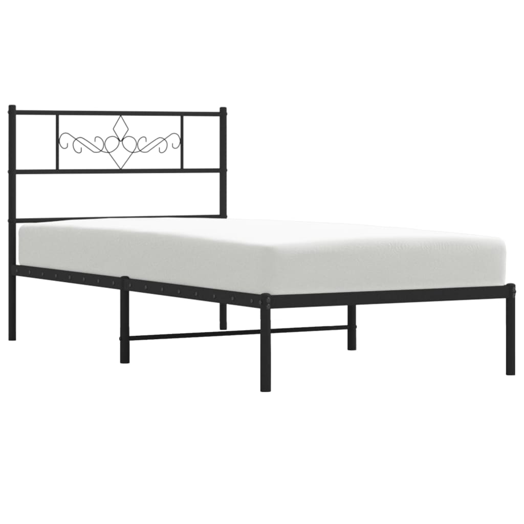Metal Bed Frame without Mattress with Headboard Black 90x200cm