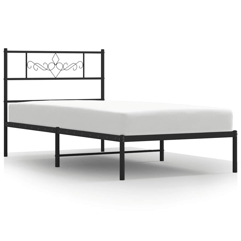 Metal Bed Frame without Mattress with Headboard Black 100x190cm