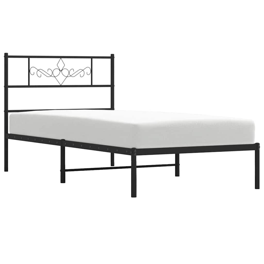 Metal Bed Frame without Mattress with Headboard Black 100x190cm