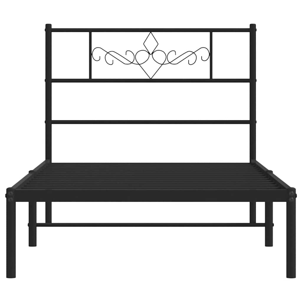Metal Bed Frame without Mattress with Headboard Black 100x190cm