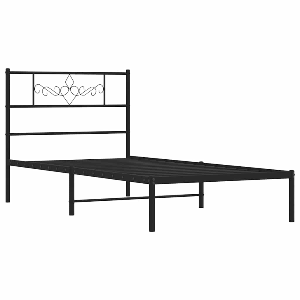 Metal Bed Frame without Mattress with Headboard Black 100x200cm