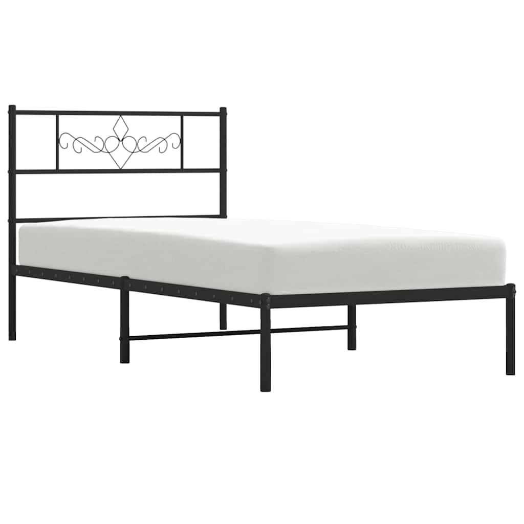 Metal Bed Frame without Mattress with Headboard Black 100x200cm