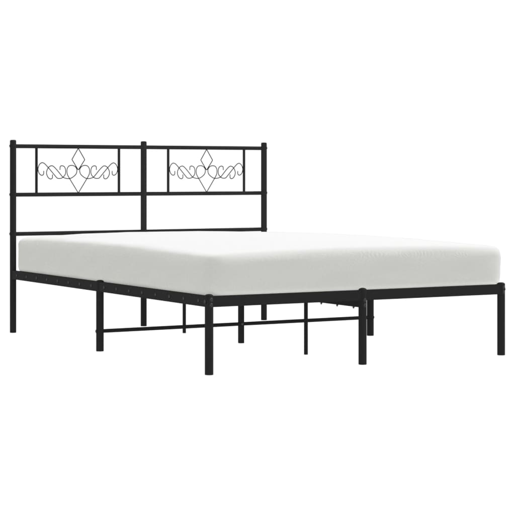 Metal Bed Frame without Mattress with Headboard Black 120x190cm