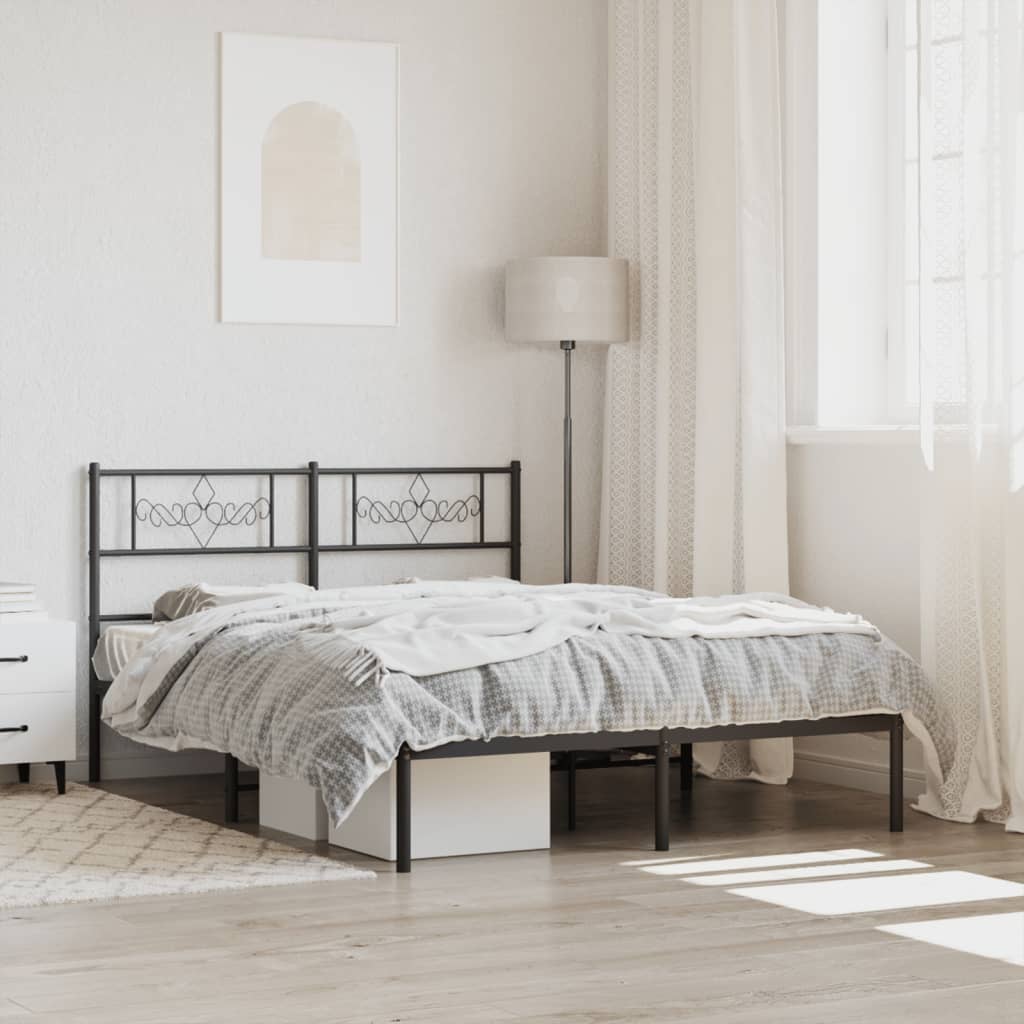 Metal Bed Frame without Mattress with Headboard Black 120x190cm