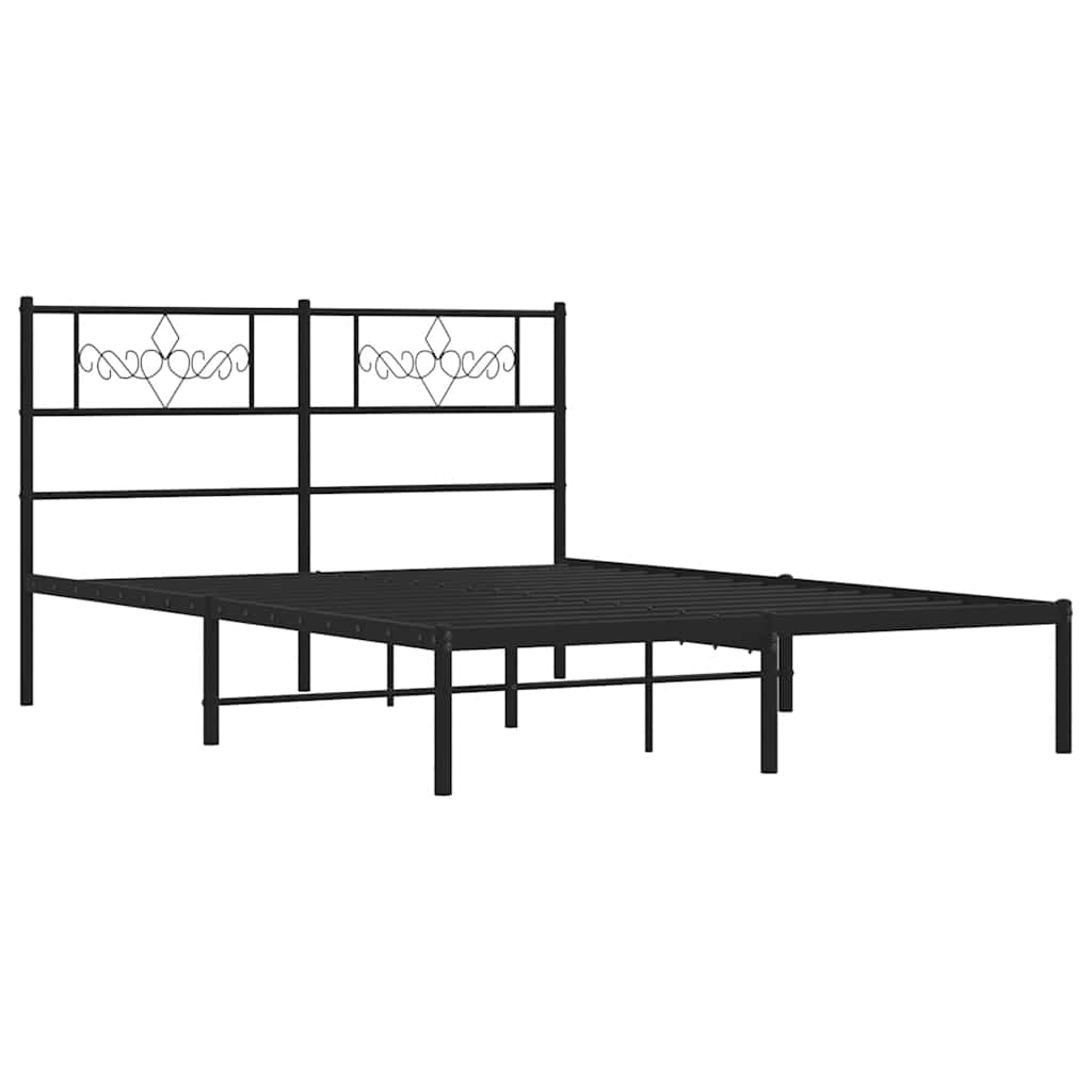 Metal Bed Frame without Mattress with Headboard Black 135x190cm