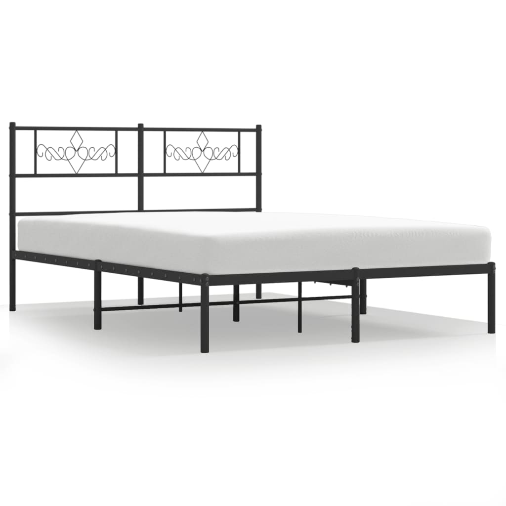 Metal Bed Frame without Mattress with Headboard Black 140x190cm