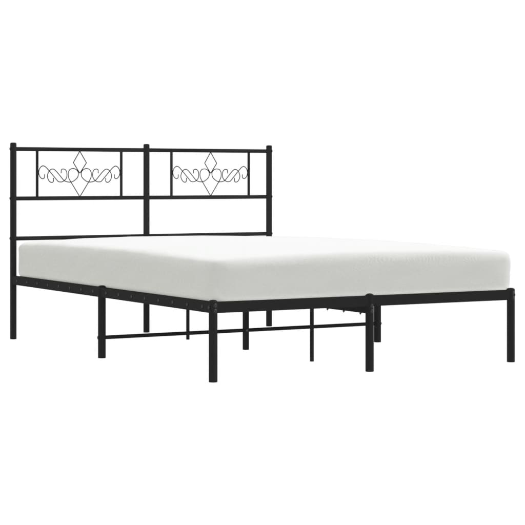 Metal Bed Frame without Mattress with Headboard Black 140x190cm