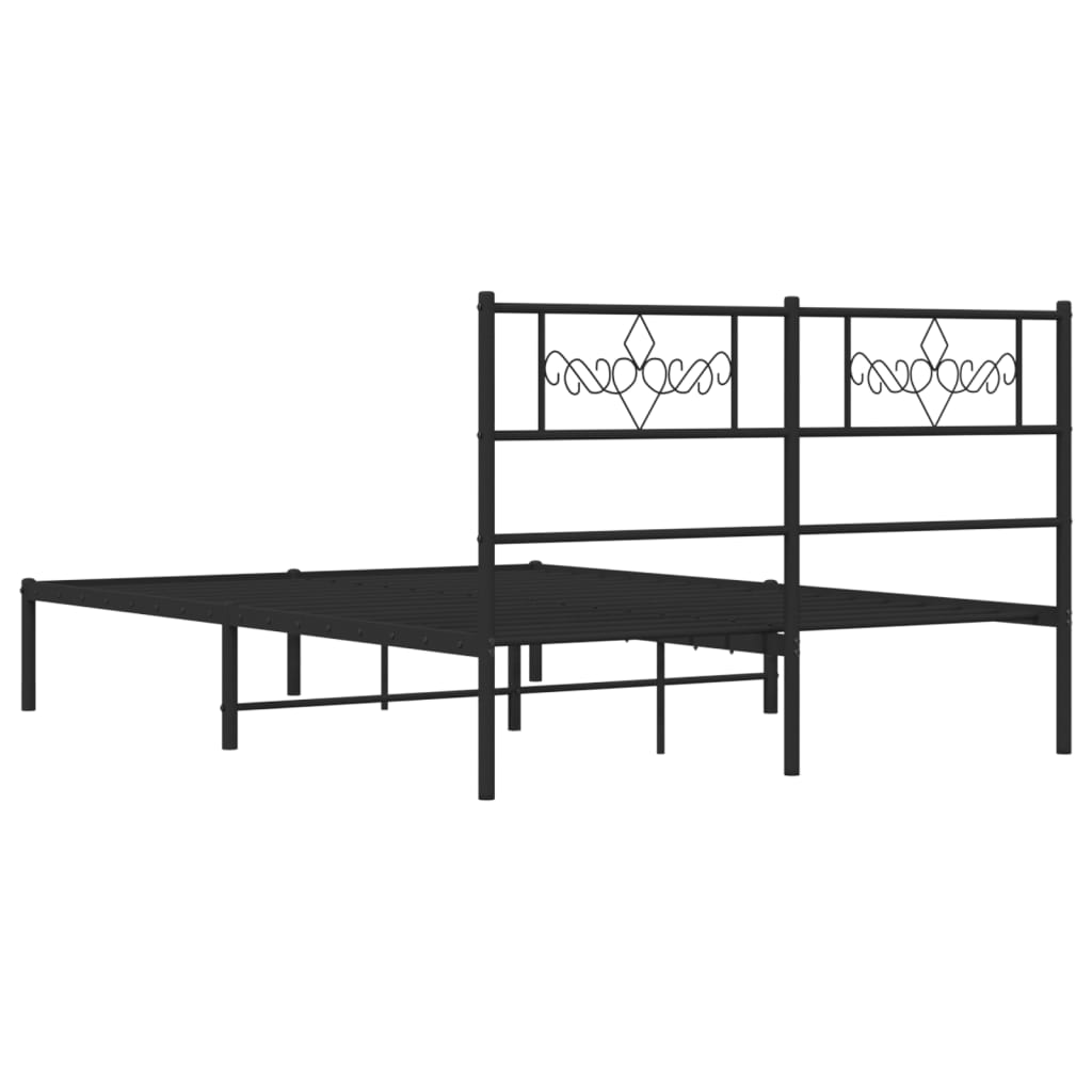 Metal Bed Frame without Mattress with Headboard Black 140x190cm