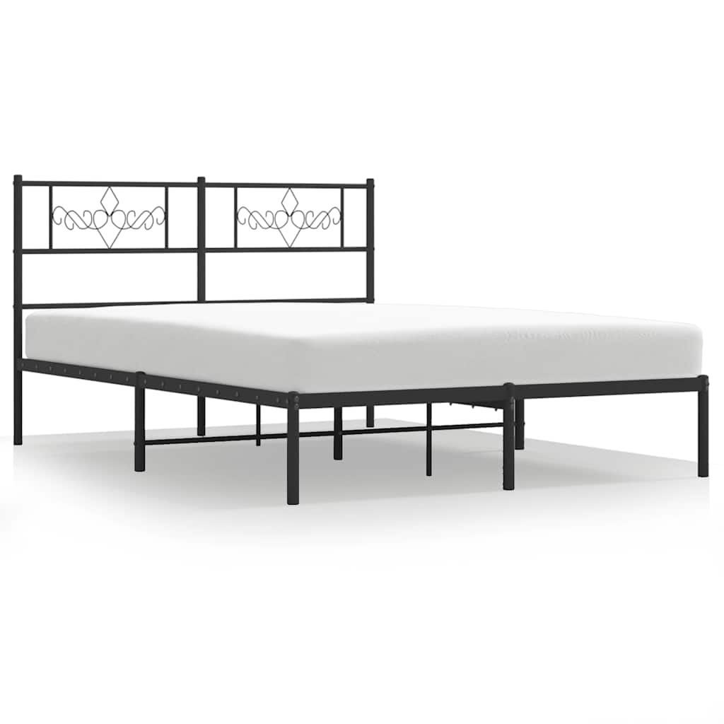 Metal Bed Frame without Mattress with Headboard Black 150x200cm