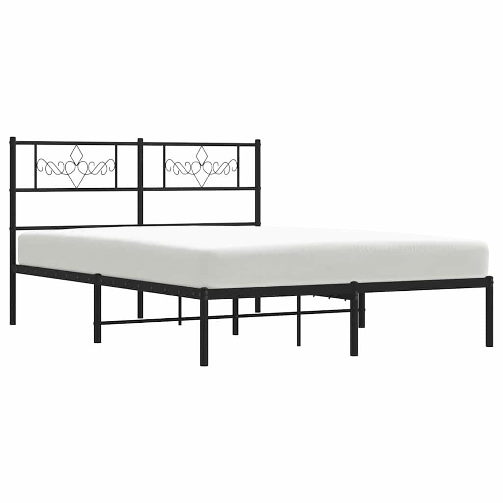 Metal Bed Frame without Mattress with Headboard Black 150x200cm