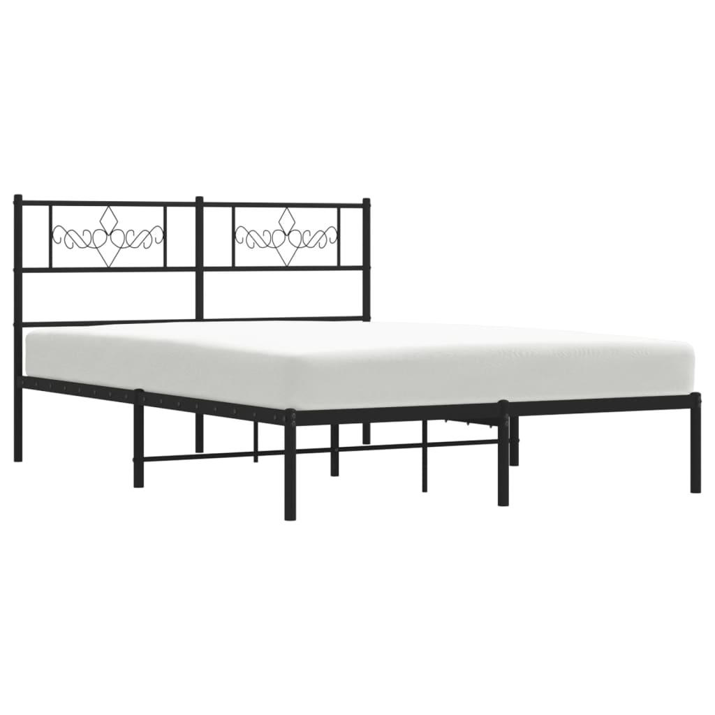 Metal Bed Frame without Mattress with Headboard Black 160x200cm