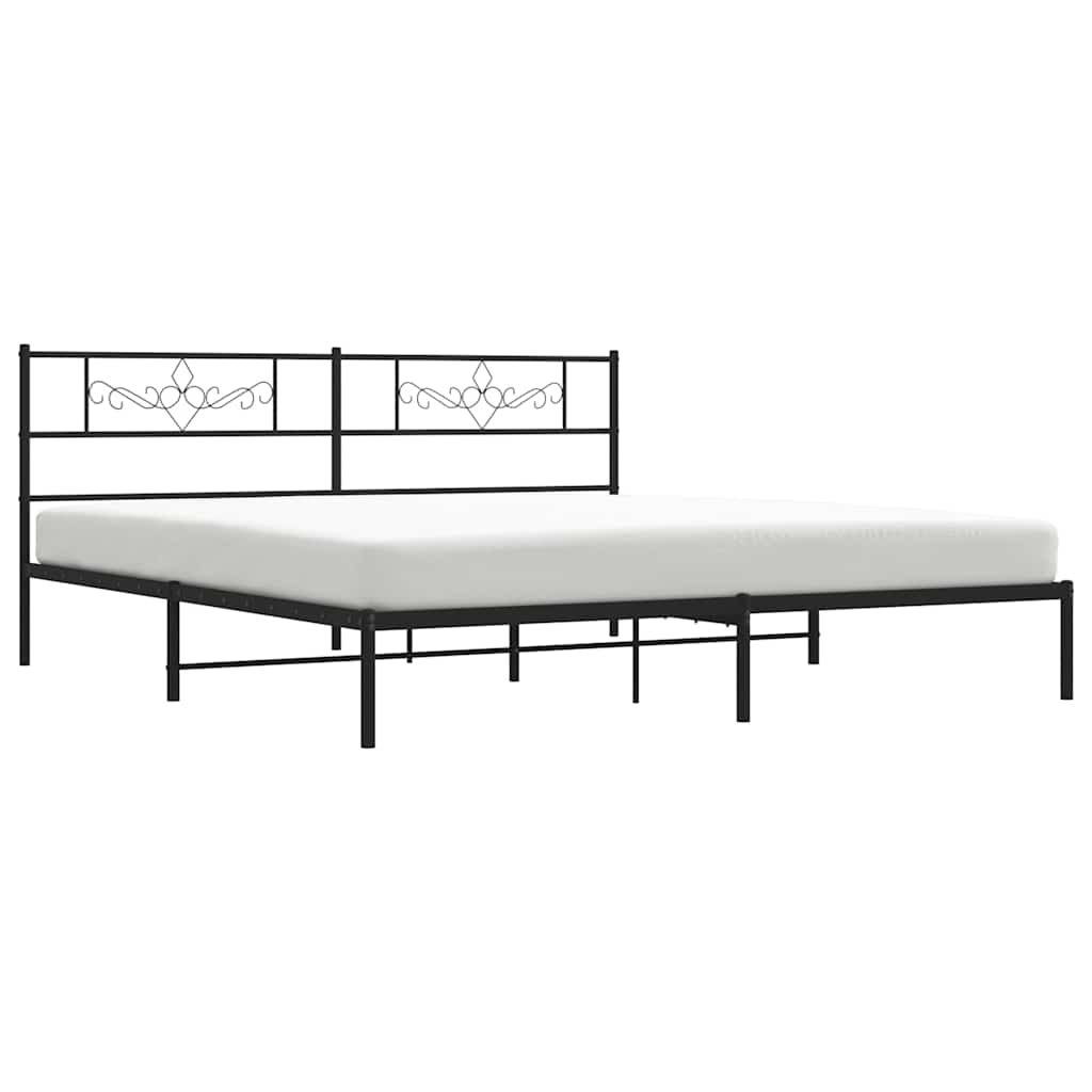 Metal Bed Frame without Mattress with Headboard Black 183x213cm