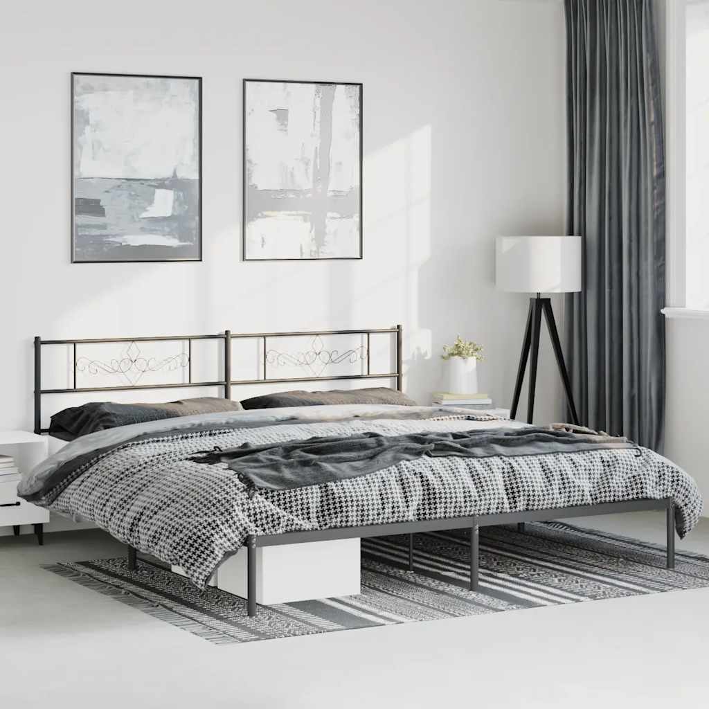 Metal Bed Frame without Mattress with Headboard Black 183x213cm