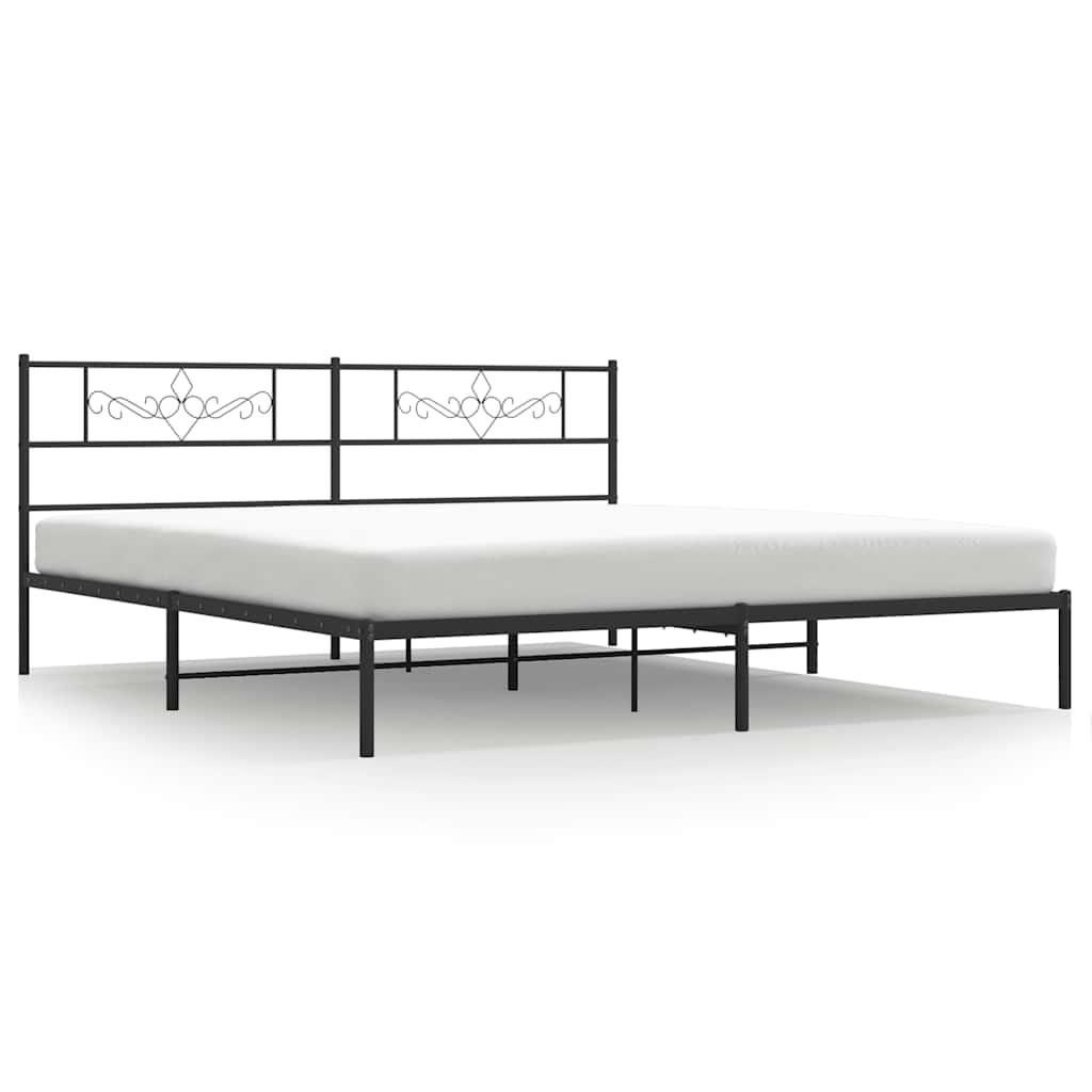 Metal Bed Frame without Mattress with Headboard Black 193x203cm
