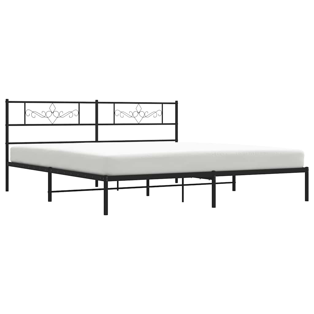 Metal Bed Frame without Mattress with Headboard Black 193x203cm
