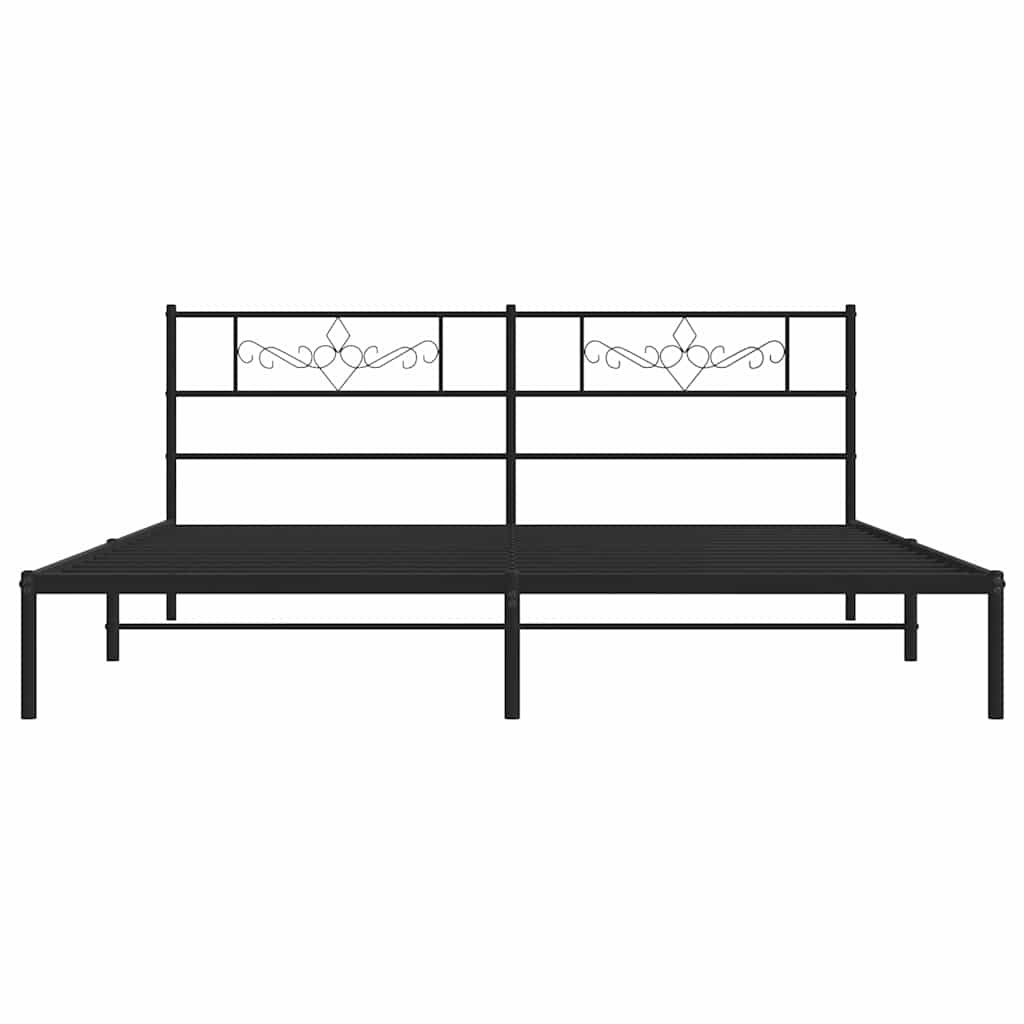 Metal Bed Frame without Mattress with Headboard Black 193x203cm