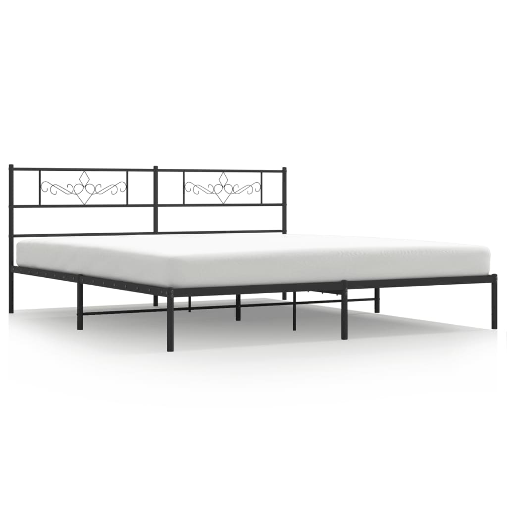 Metal Bed Frame without Mattress with Headboard Black 200x200cm