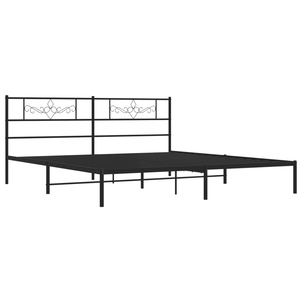 Metal Bed Frame without Mattress with Headboard Black 200x200cm