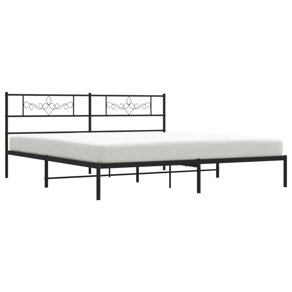 Metal Bed Frame without Mattress with Headboard Black 200x200cm