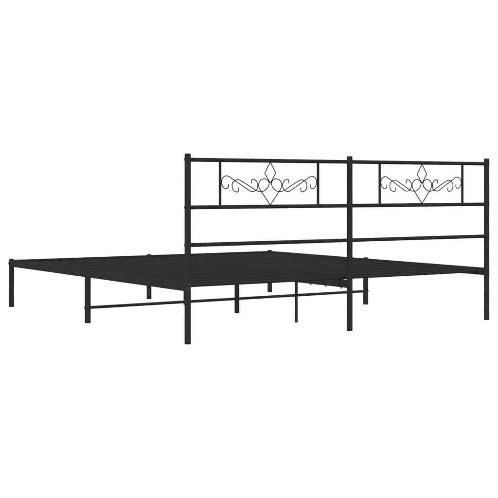 Metal Bed Frame without Mattress with Headboard Black 200x200cm