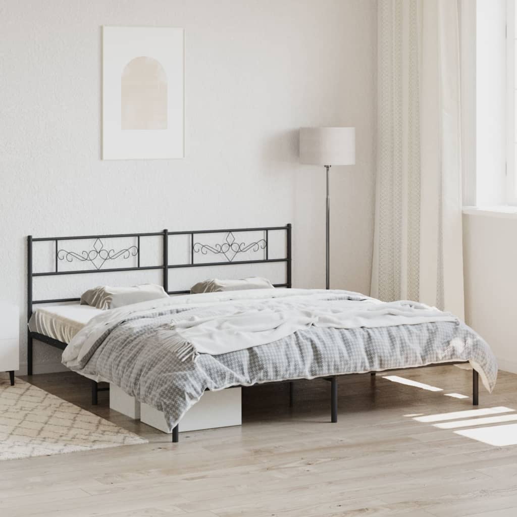 Metal Bed Frame without Mattress with Headboard Black 200x200cm