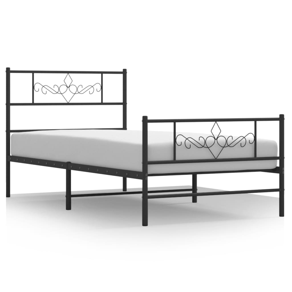 Metal Bed Frame without Mattress with Footboard Black 75x190cm