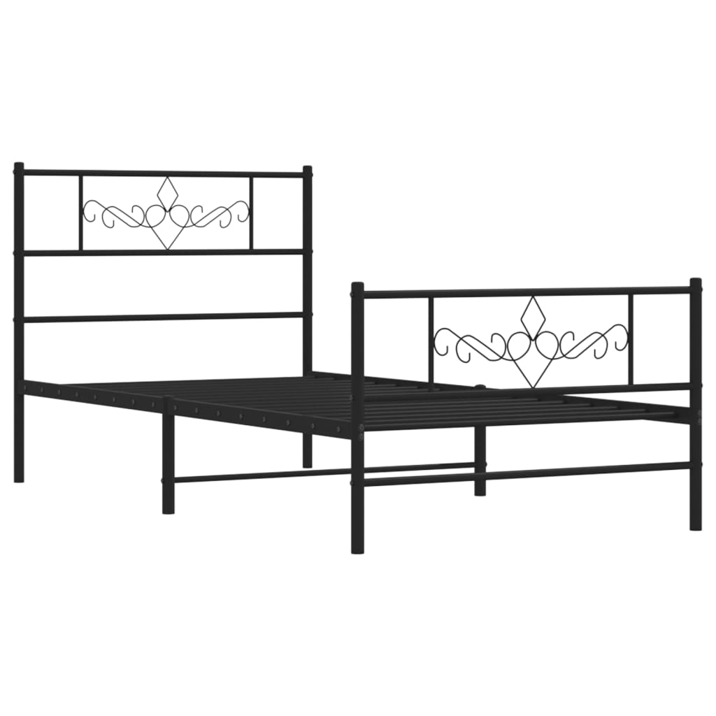 Metal Bed Frame without Mattress with Footboard Black 75x190cm