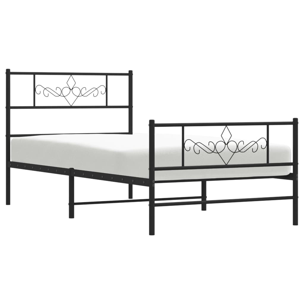 Metal Bed Frame without Mattress with Footboard Black 75x190cm