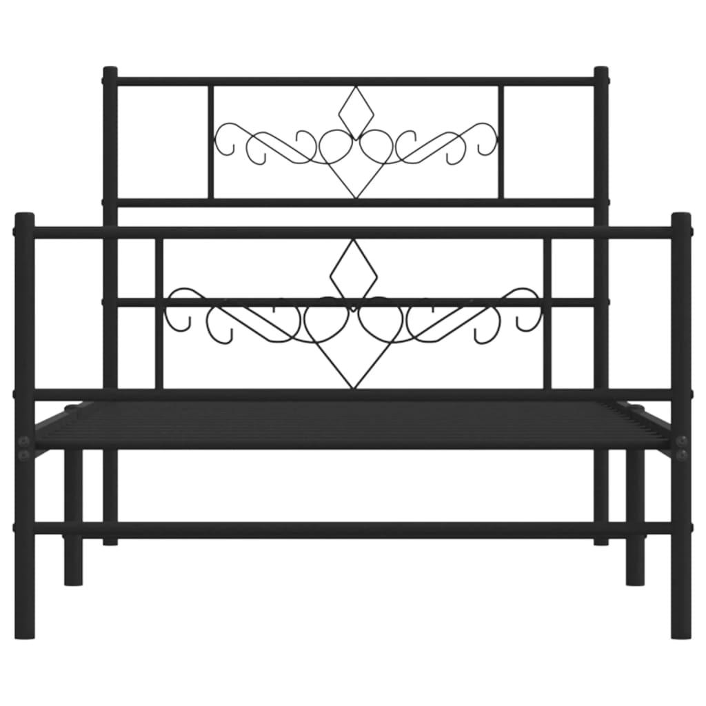 Metal Bed Frame without Mattress with Footboard Black 75x190cm