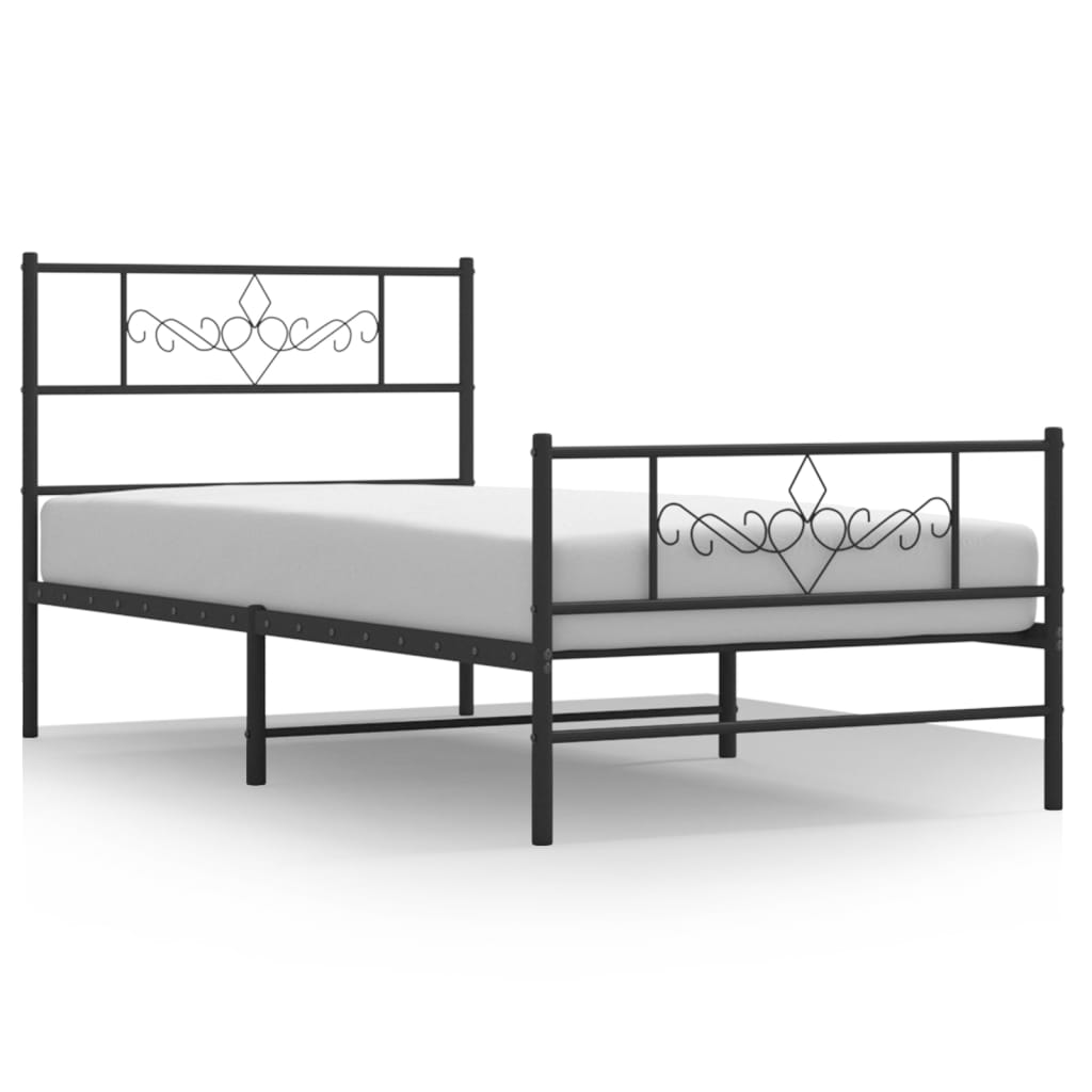 Metal Bed Frame without Mattress with Footboard Black 90x200cm