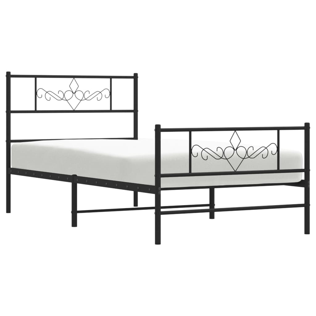 Metal Bed Frame without Mattress with Footboard Black 90x200cm