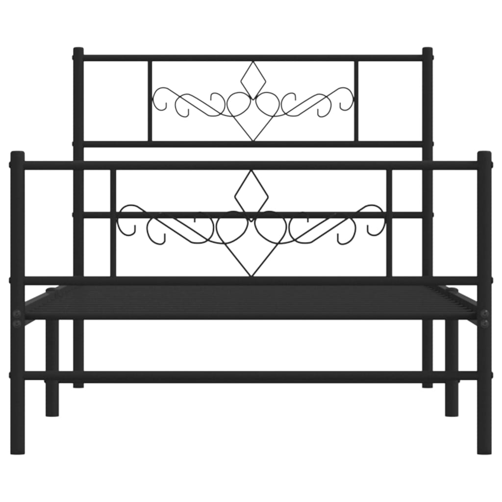 Metal Bed Frame without Mattress with Footboard Black 90x200cm