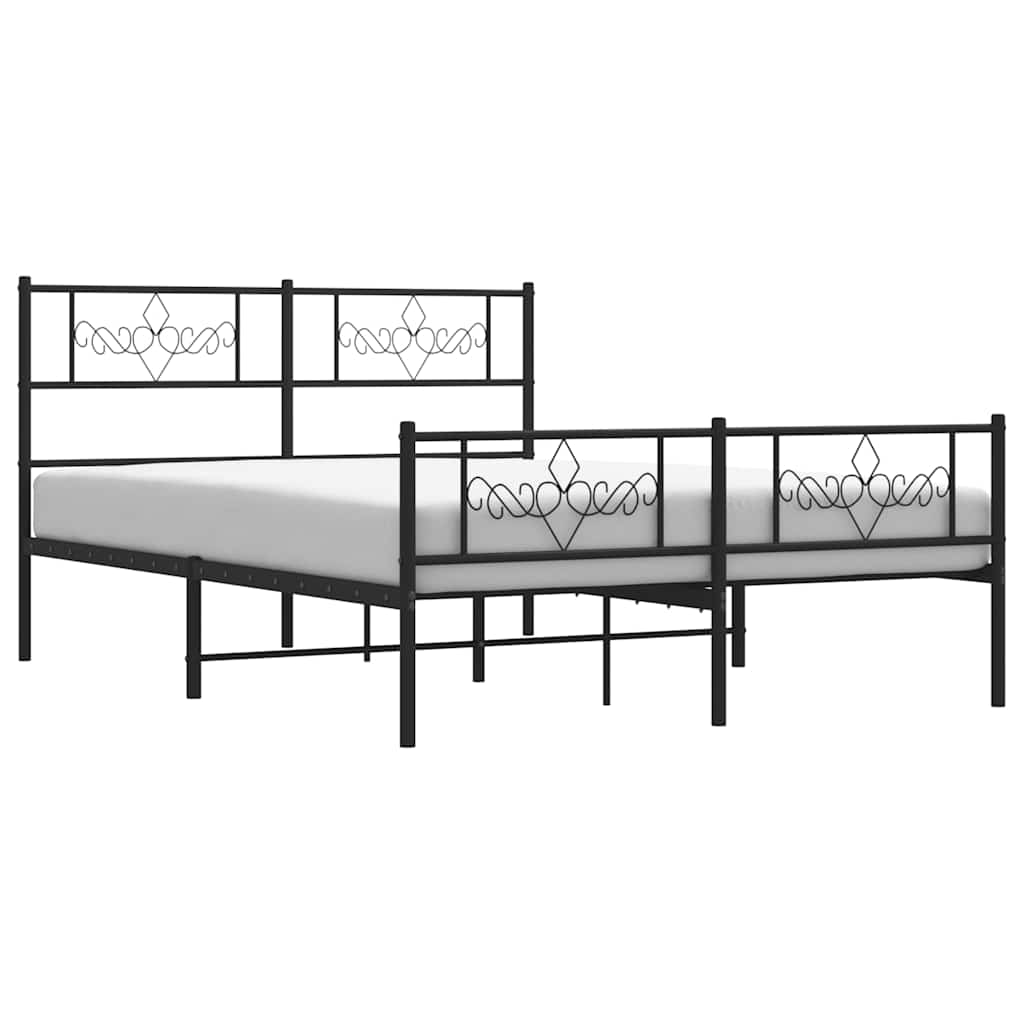 Metal Bed Frame without Mattress with Footboard Black 135x190cm