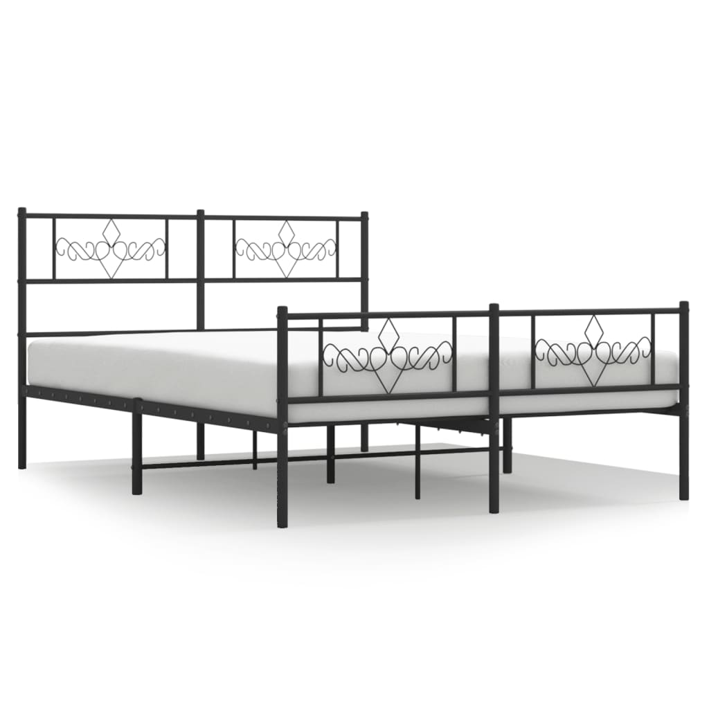 Metal Bed Frame without Mattress with Footboard Black 140x190cm