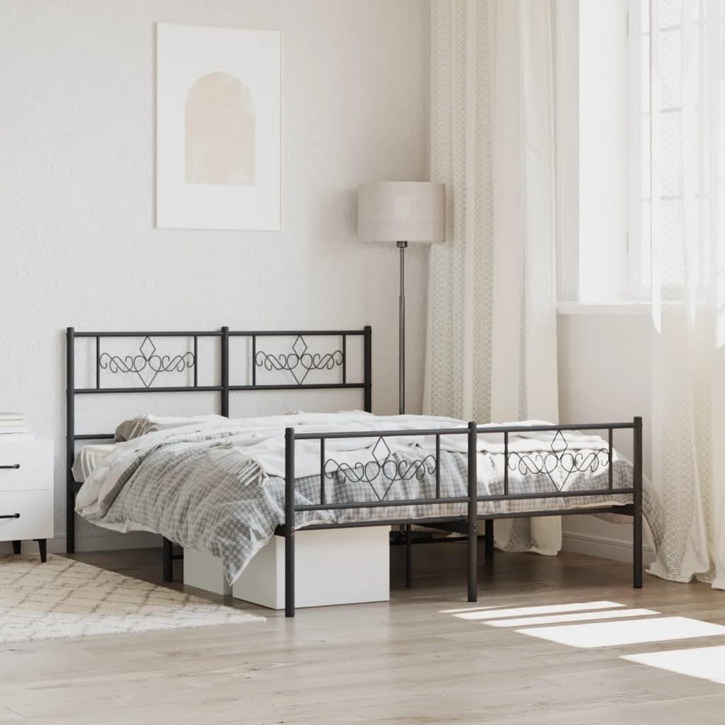 Metal Bed Frame without Mattress with Footboard Black 140x190cm