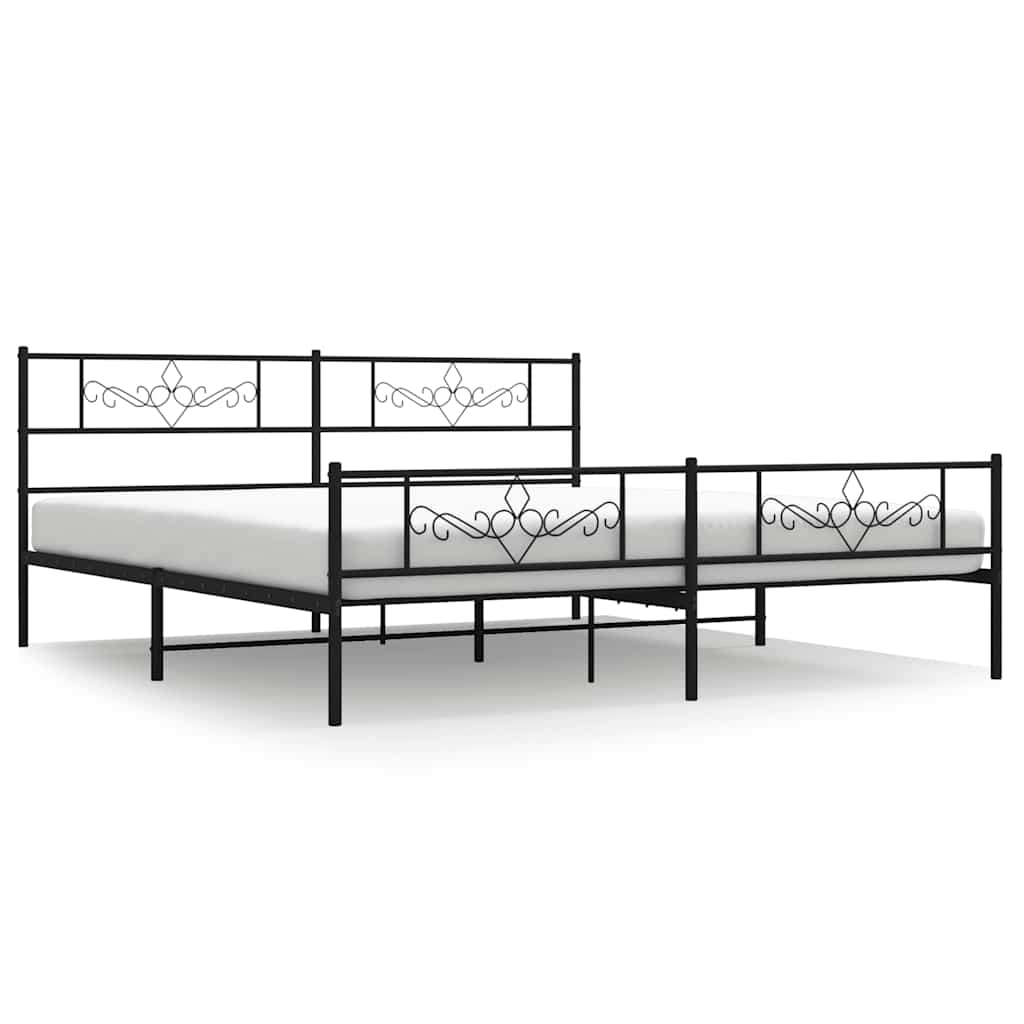Metal Bed Frame without Mattress with Footboard Black 183x213cm