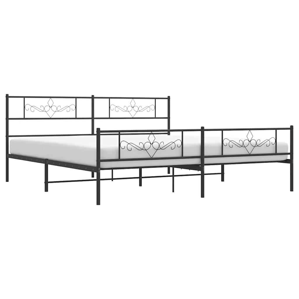 Metal Bed Frame without Mattress with Footboard Black 183x213cm