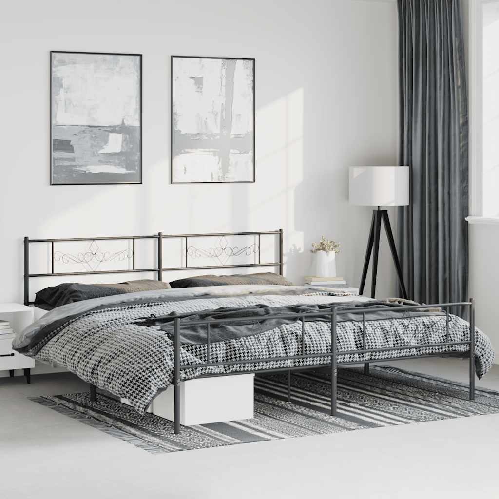Metal Bed Frame without Mattress with Footboard Black 183x213cm