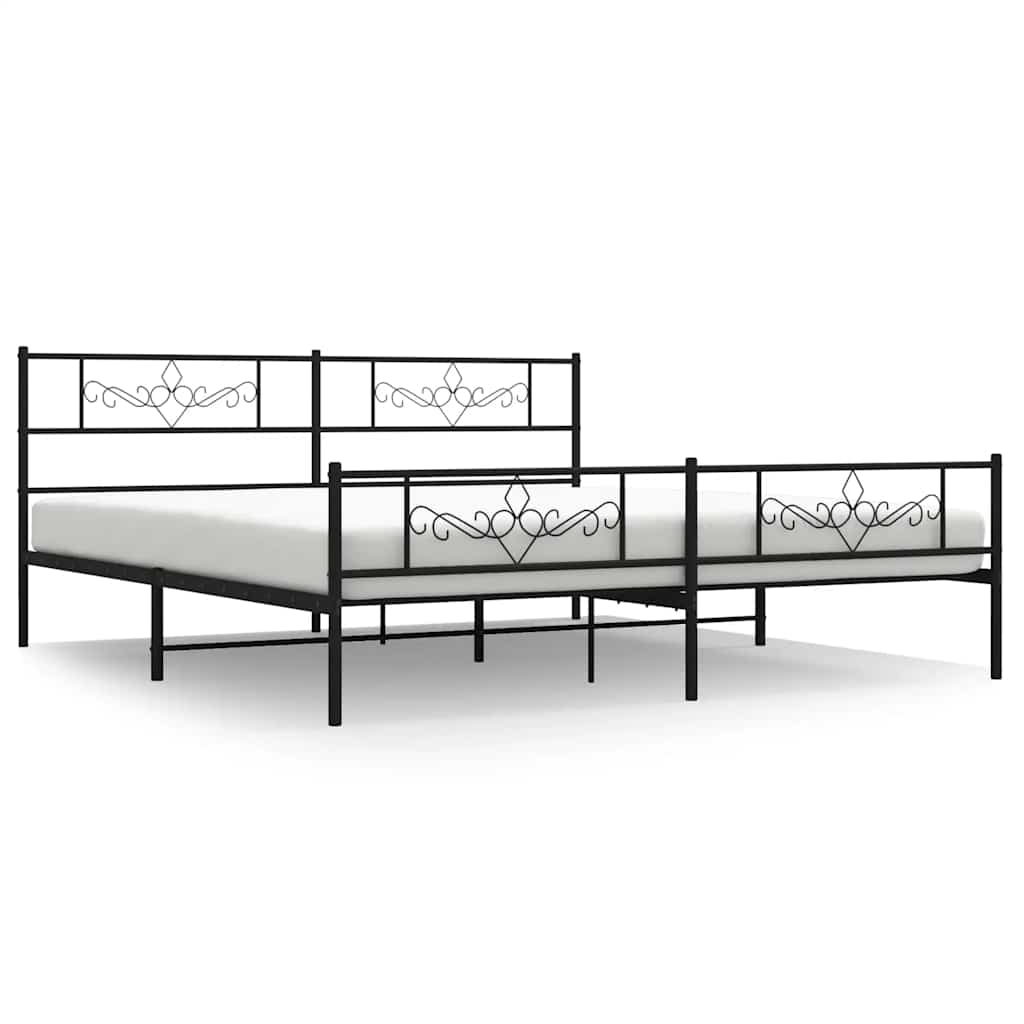 Metal Bed Frame without Mattress with Footboard Black 193x203cm